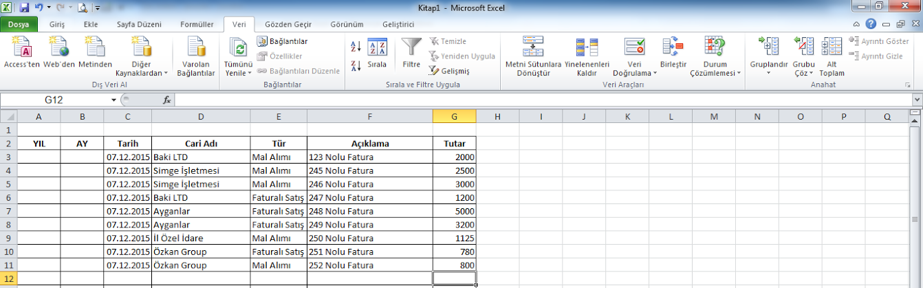 Excel Cari Hesap Tablosu