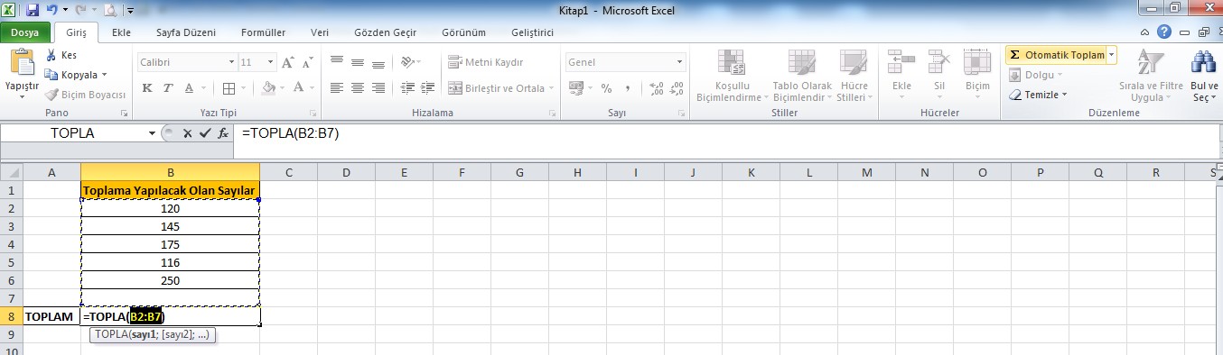 Excel Toplama İşlemi