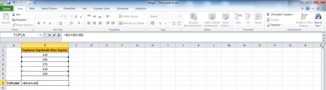 Excel Toplama İşlemi