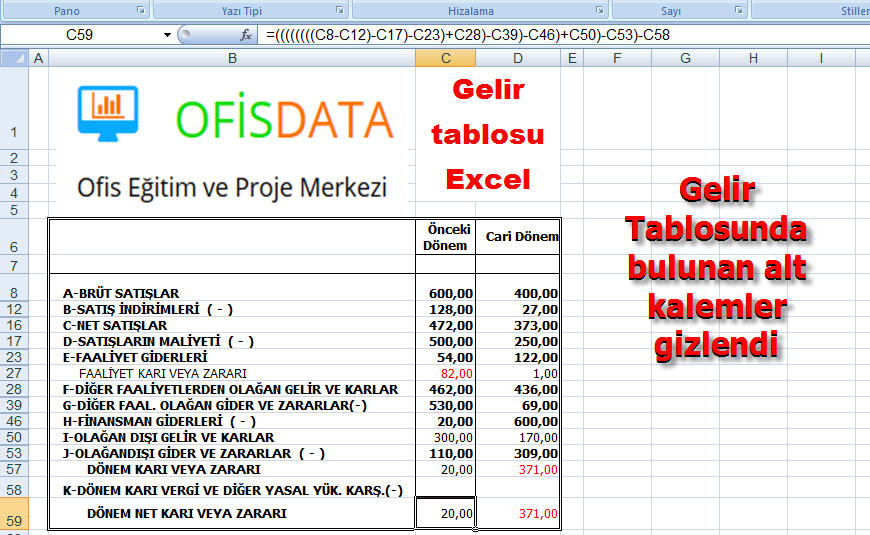 Gelir Tablosu Excel