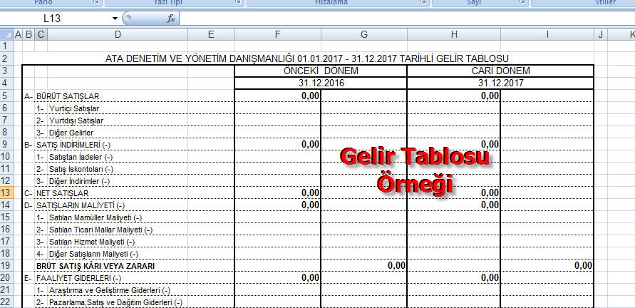 Gelir Tablosu Excel