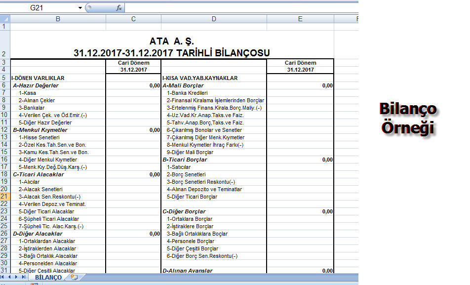 Gelir Tablosu Excel