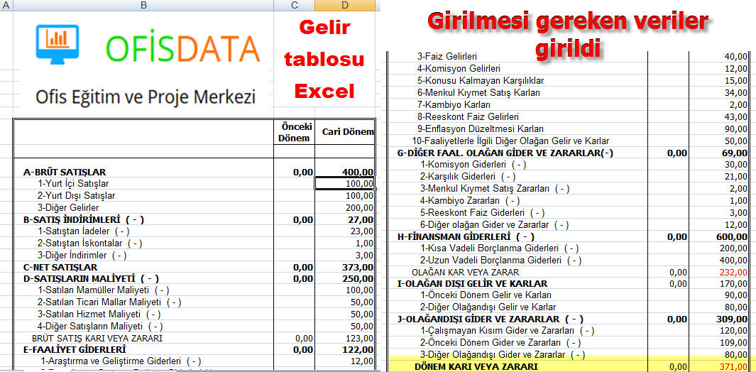 Gelir Tablosu Excel