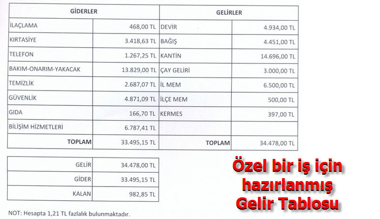 Gelir Tablosu Excel