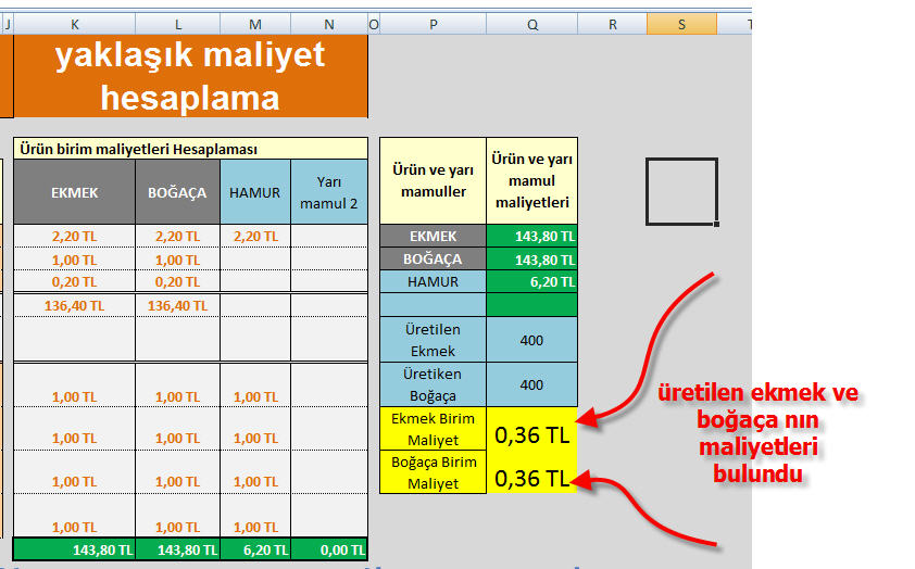 Maliyet Hesaplama Excel