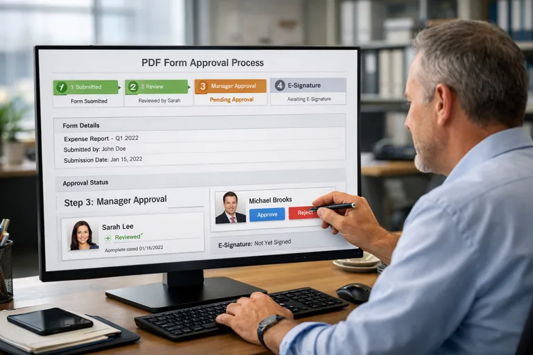 Onay ve e-imza adımlarıyla süreç takibi İmzacı sırası, onay adımları ve tamamlanan PDF kaydıyla birlikte süreç panosu ve takip ekranı görünümü