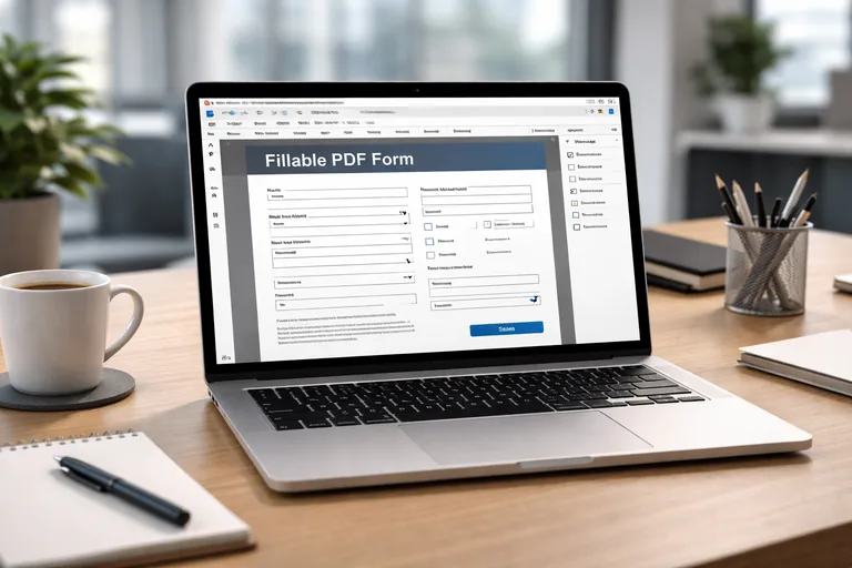 Kurumsal PDF form alan yerleşimi ve hiyerarşi Masaüstünde açık bir PDF formu üzerinde alan yerleşimi, zorunlu alan işaretleri ve bölüm başlıkları