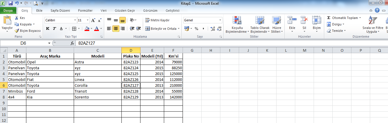 Araç Takip Formu Excel