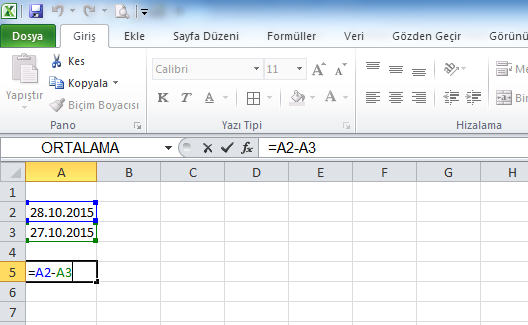 Excel Çıkarma