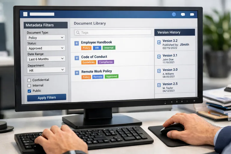 SharePoint metadata ile hızlı erişim SharePoint kütüphanelerinde metadata filtreleriyle hızlı arama ve doğru sürüme erişim yaklaşımı