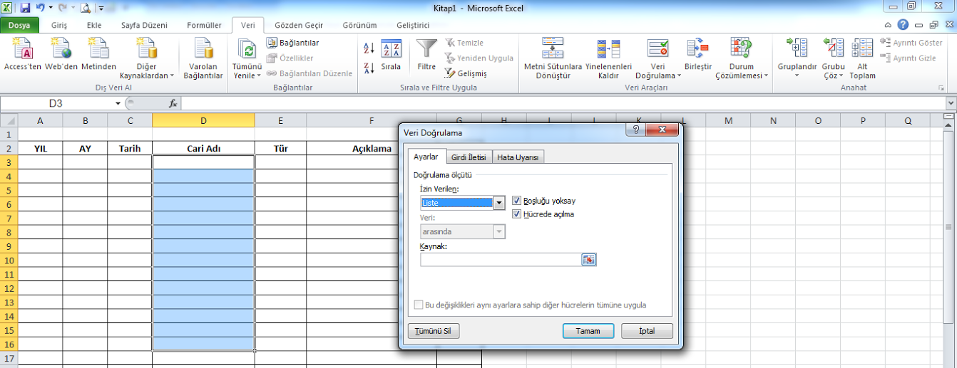 Excel Cari Hesap Tablosu