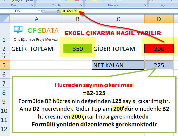 Excel Çıkarma
