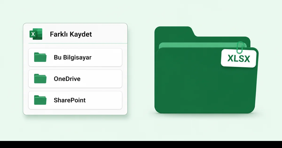 Excel Farklı Kaydet penceresi Türkçe arayüz Bu Bilgisayar OneDrive SharePoint konum seçenekleri yeşil tonlu kolaj