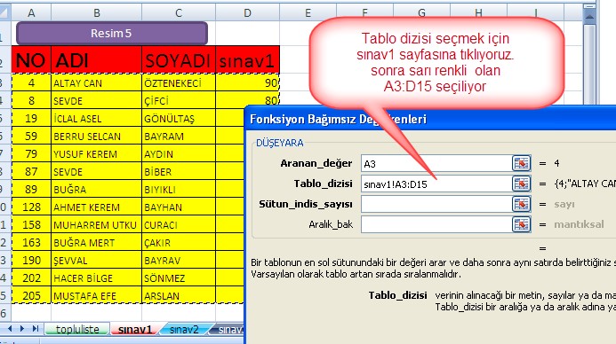 excel duseyara nedir