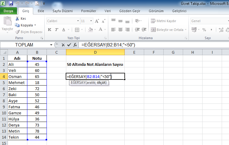 Excel Eğer Formülü Örnekleri