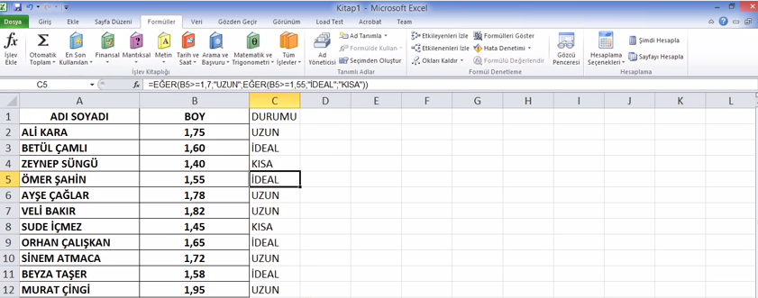 Excel Eğer Formülü Örnekleri