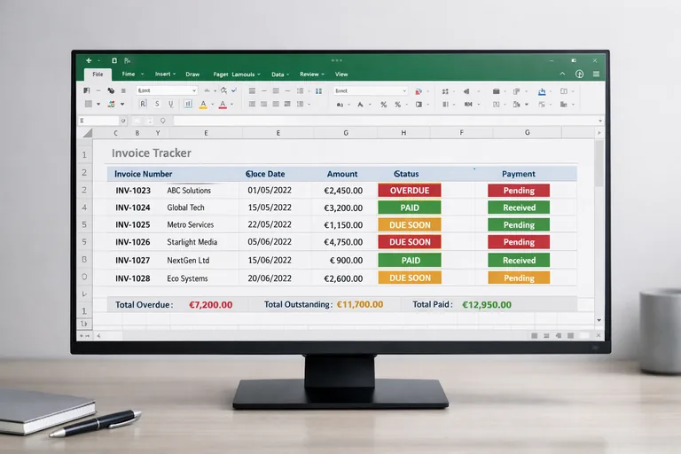 Vadesi geçen kayıtların öne çıktığı ve açık bakiye alanlarının belirginleştiği düzenli Excel çalışma sayfası