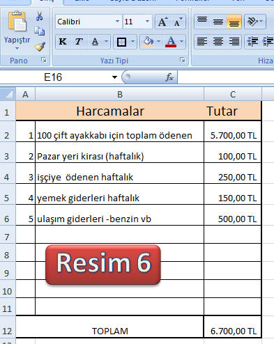  Excel Maliyet Hesaplama