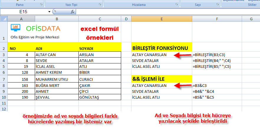 Excel Formül Örnekleri