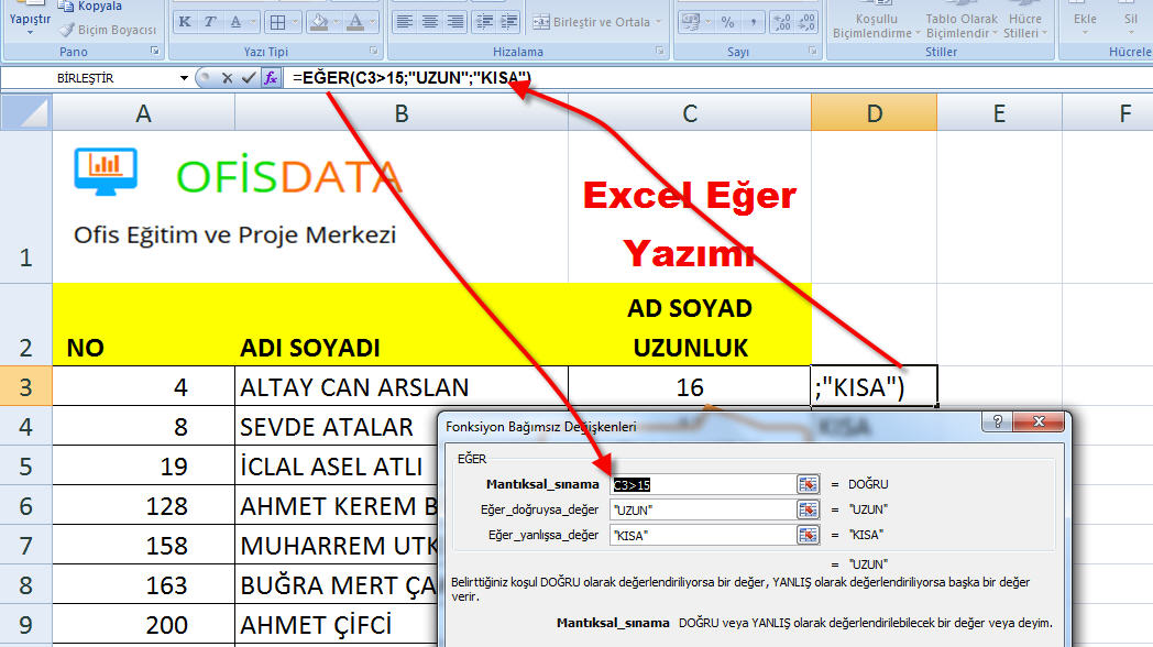 Excel Formül Yazma