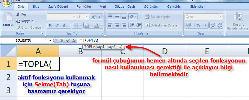 Excel Formül Yazma