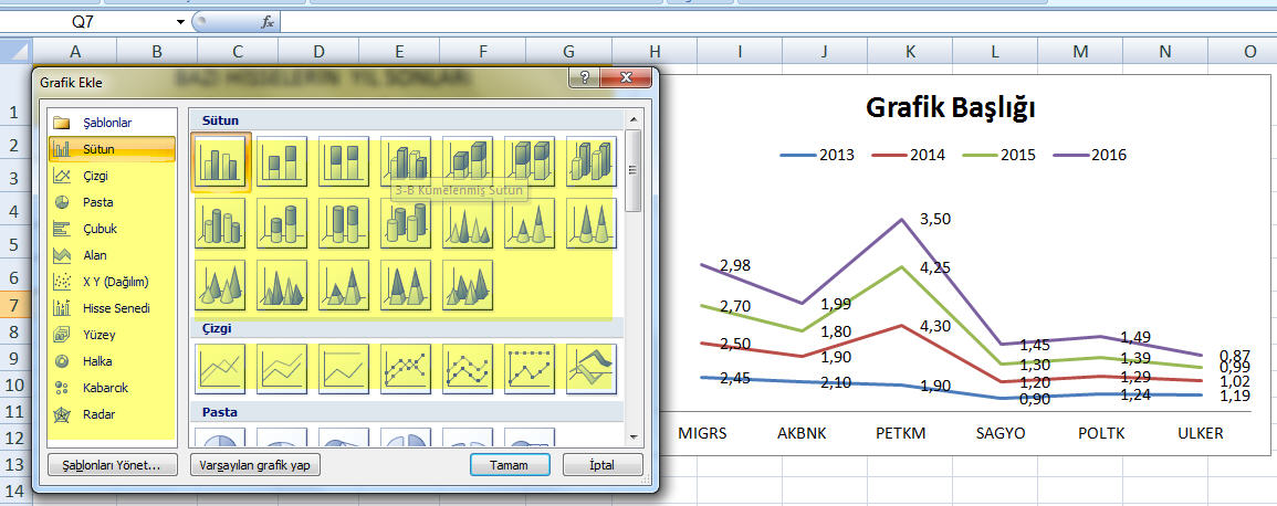 Excel Grafik Çizme