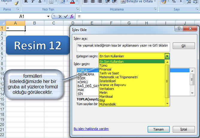 Excel İşlev Ekleme