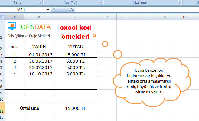 Excel Kodları