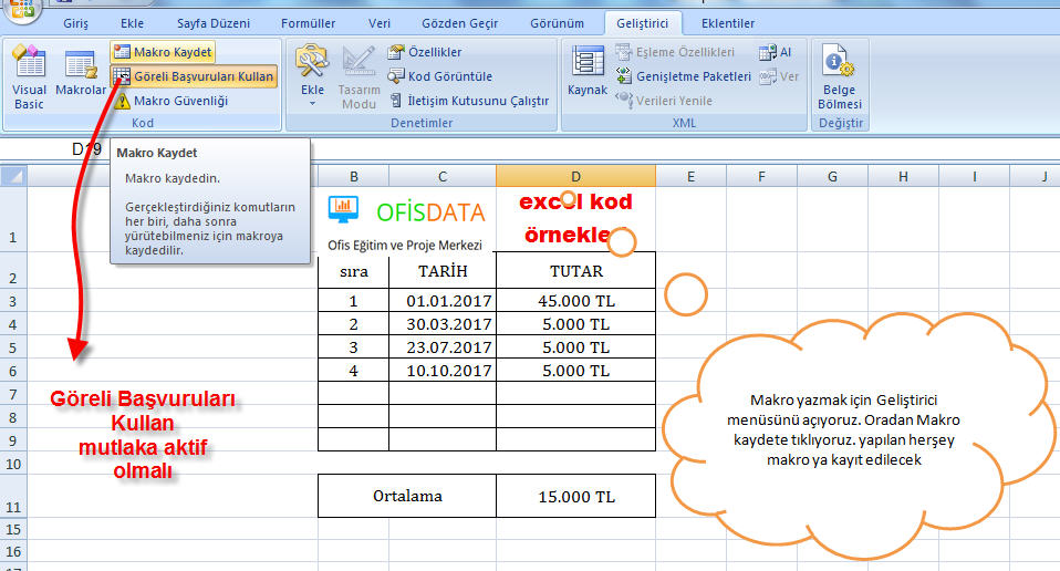 Excel Kodları