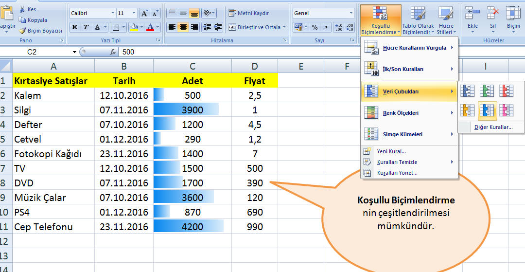 Excel Koşullu Biçimlendirme