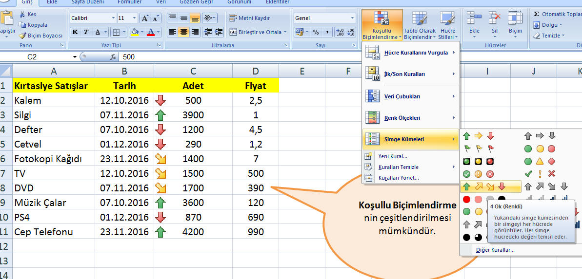 Excel Koşullu Biçimlendirme