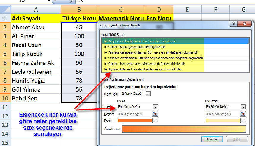 Excel Koşullu Biçimlendirme