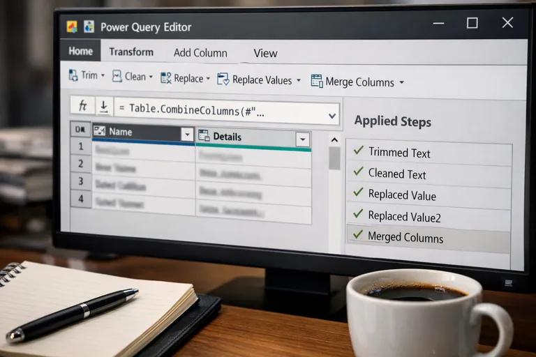 Power Query adımlarında Trim, Clean ve Replace ile kod ve ürün adlarının kurumsal kurallara göre dönüştürülmesi