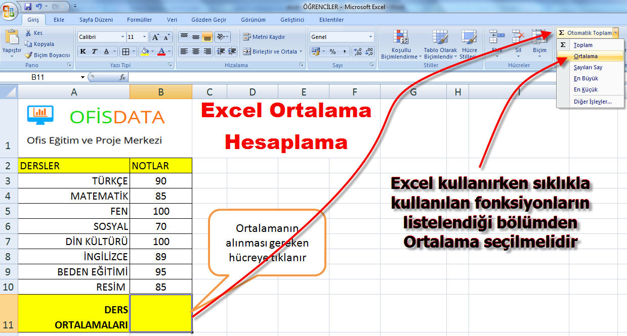 Excel Ortalama Hesaplama