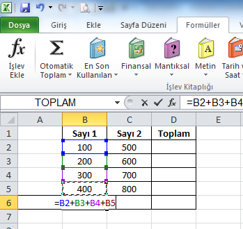 Excel Otomatik Toplama