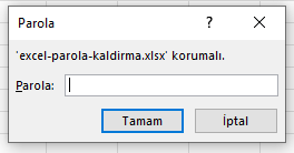 İlk adım: dosyayı mevcut parolayla açmak Excel parola kaldırma alıştırma dosyası açılırken çıkan parola isteme penceresi