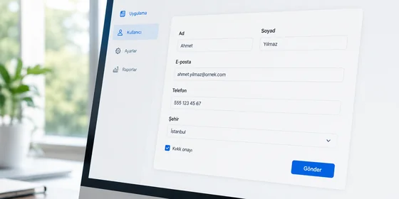 UserForm tasarım modu solda Toolbox bileşen paleti Label TextBox ComboBox Button sağda form üzerinde yerleştirilmiş alanlar