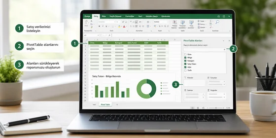 Excel pivot tablosunda kategori bazlı toplam harcama ve yüzde paylar Türkçe etiketlerle gösterimi