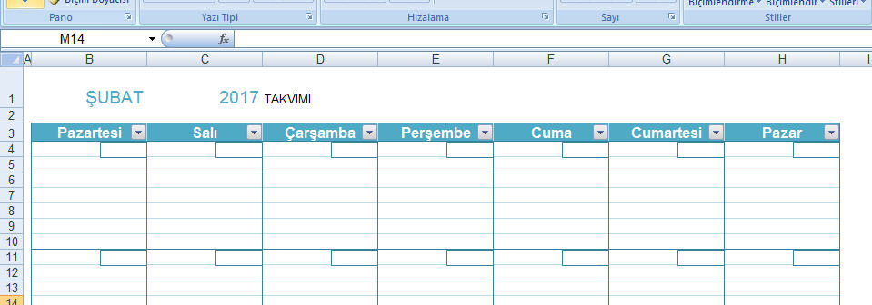 Excel Takvim