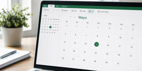 Excel dinamik takvim yıl ay seçicileri hafta günleri başlık ve aktif ay hücreleri gri komşu günlerle