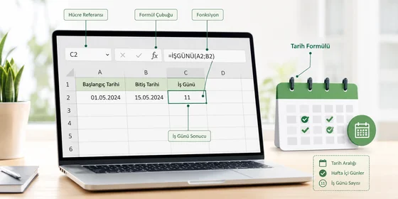 Excel iş günü hesabı tatil listesi ve sonuç sütunları Excel İŞGÜNÜ ve TAMİŞGÜNÜ formüllerinin örnek tablosu tatil listesi ve sonuç sütunlarıyla görünüm