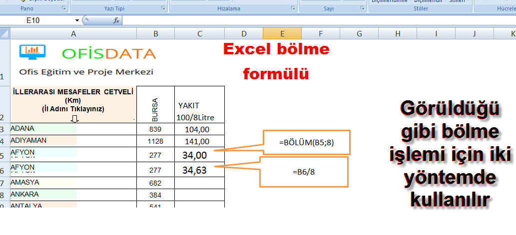 Excel Toplama Formülleri