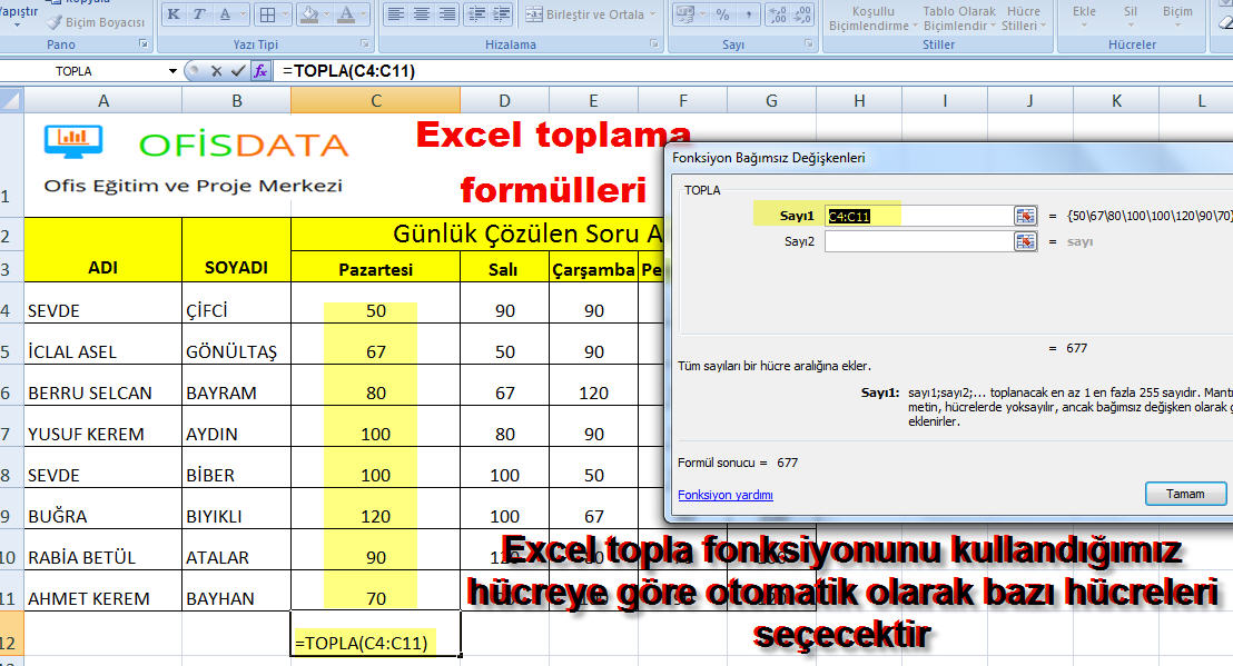 Excel Toplama Formülleri