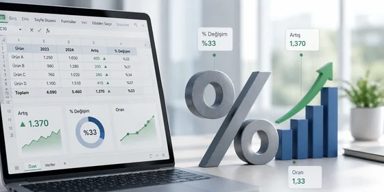 Excel iki dönem arası yüzde değişim tablosu geçen yıl bu yıl fark ve değişim yüzdesi sütunları