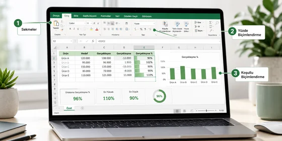 Excel'de aynı sayı 0.25 ve 25 yüzde gösterimi yan yana karşılaştırma tam ekran