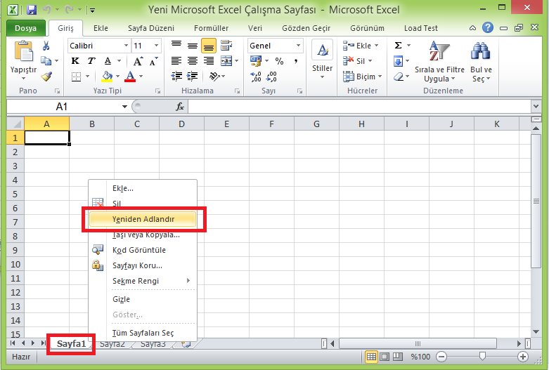 Excel Sayfa Adı Değiştirme