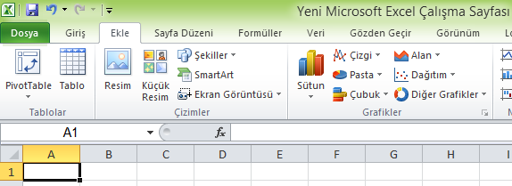 Excel Ekle Menüsü