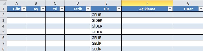 Gelir Gider Tablosu Excel