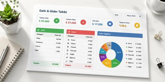 Excel gelir gider trend grafiği çizgi grafik aylık iki seri ve altında kategori bazlı çubuk grafik