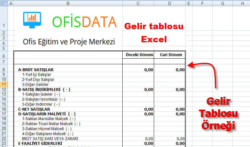 Gelir Tablosu Excel